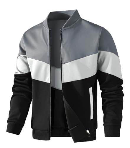 HYPESTFIT Men's Lightweight Jacket Casual Bomber Jacket Color Block Varsity Coat - Image 1