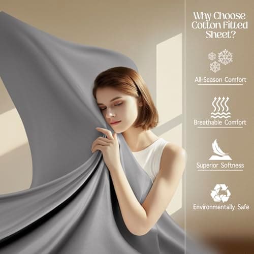 Acnalboma 1000 Thread Count Egyptian Cotton Fitted Sheet Queen Only,Ultra-Soft Hotel Luxury Long Staple,Breathable and Comfy Sateen Weave,Fits Up to 18",Grey,60"x80" - Thumbnail 6