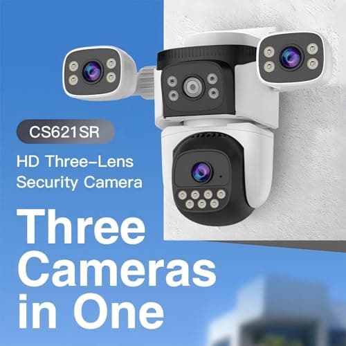 EVERSECU Triple Lens WiFi PTZ Security Camera, Three Cameras in One, Side Cameras with Adjustable All-Angle Arm, 2K 360° View No Blind Spot, Auto Tracking, Spotlight, 2 Way Audio - Thumbnail 2