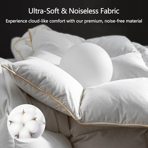 HANYUN Organic Cotton Goose Down Feather Comforter - All Season King Size Duvet Insert Warm and Breathable Down Comforter Ultra-Soft 650 Fill-Power 78 Oz Fluffy Warmth 106"x90" - Thumbnail 4