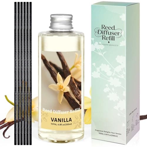 STRN Vanilla Essential Oil Reed Diffuser Refill 200ml Long-Lasting Aromatherapy, Natural Fragrance Liquid with Eco-Friendly Bottle for Home, Bedroom, Spa - Image 1
