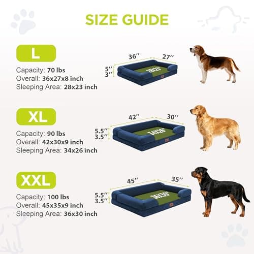 Extra Large Dog Bed, Orthopedic XL Washable Bed for Big Dog Waterproof Pet Couch Sofa Bolster with Removable Cover, Non-Slip Bottom, Tennis Ball Toy, 42x30 - Thumbnail 4