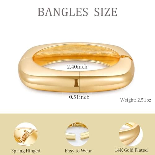 AYWFCBF Bangle Bracelets for Women | 14K Gold Plated Chunky Bangle | Trendy Hinged Wide Bracelet | Arm Cuff Jewelry for Women - Thumbnail 6