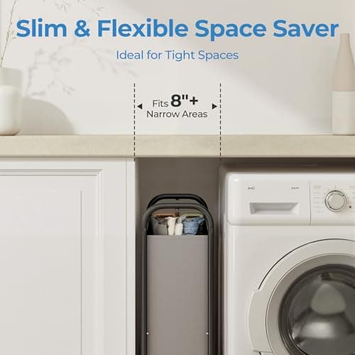 GRANNY SAYS 80L Slim Laundry Hamper with Wheels, Fabric Rolling Laundry Basket, Narrow Clothes Organizer, Tall Hamper for Closet, Laundry Room, Bathroom, Grey - Thumbnail 3