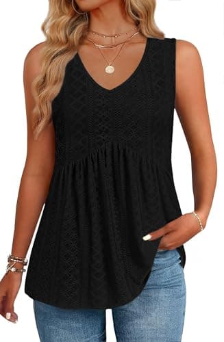 GKBK Womens Tank Tops 2026 V Neck Flowy Babydoll Peplum Tops for Women Dressy Sleeveless Tank Tops Spring Summer Fashion Outfits Trendy Black - Image 1