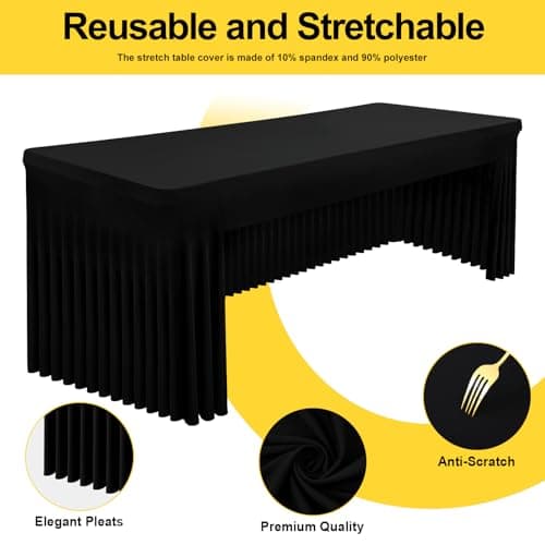 Smiry 2 Pack Spandex Open Back Tablecloth,Elastic Fitted Stretch Tablecloth for 6FT Rectangle Tables,Waterproof Washable Table Cover Skirt for Wedding, Banquet & Parties (Black, 72Lx30Wx30H Inch) - Thumbnail 2