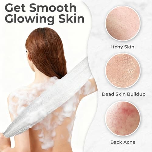 Back Scrubber for Shower and Dead Skin Removal, Exfoliating Body Scrubber for Smooth Skin Japan Washcloth for Shower & Bath, Versatile Body Scrub Towel, Ideal for Skincare, White Soft - Thumbnail 2
