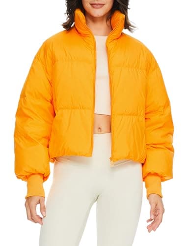 Orolay Puff-O Women's Winter Oversized Cropped Puffer Jacket Zip Up Short Down Coat Stand Collar Baggy Overcoat Orange X-Large - Image 1