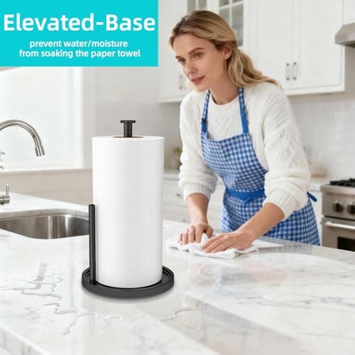 Paper Towel Holder Countertop, Standing Paper Roll Holder with Anti Slip Weighted Base, Stainless Steel Freestanding Paper Towel Holder for Kitchen, Black - Thumbnail 3