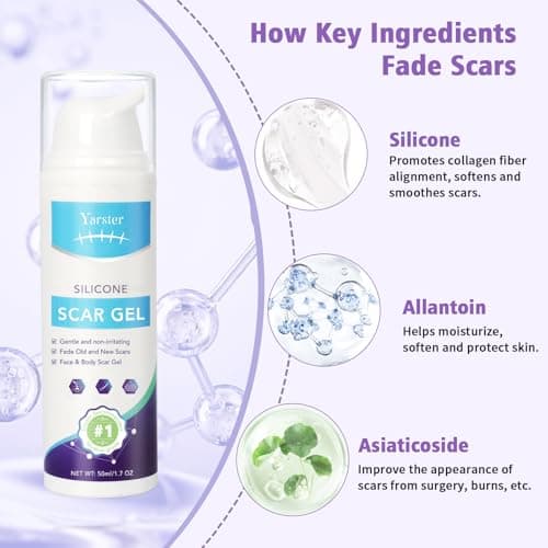 Yarster Silicone Scar Gel Scar Cream, Treats Old and New Scars, Stretch Marks Removal Formula Helps from Surgical, Burns, Acne Scar Treatment with Advanced Scar Gel, 1.7 oz (50ml) - Thumbnail 3