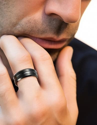 MomentWish 8mm Black Tungsten Rings, Valentine's Day Gift Birthday Gifts, Promise Ring for Him, Black Tungsten Eternity Band-Size8 - Thumbnail 2