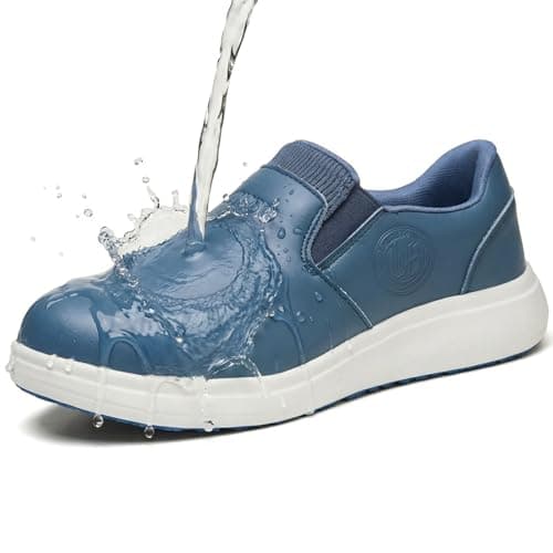 LANSNBO Non-Slip Waterproof Shoes for Women Wide Width, Slip-On Work Walking Sneakers, Arch Support Lightweight, Water & Oil Resistant for Kitchen Chefs Food Service Nurses Cleaners (Blue-41.5) - Image 1