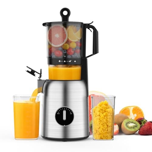Kismile 300W Cold Press Juicer, 5.4" Wide Feed Chute, Slow Masticating Juicer Machines Vegetable and Fruit, Electric Juicers Juice Maker with Reverse Function, Stainless Steel Juicer Easy to Clean - Image 1