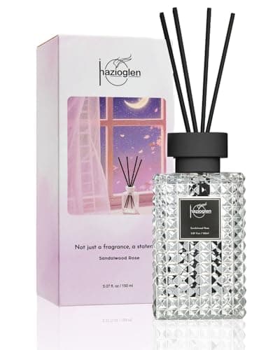 Hazioglen Reed Diffuser Set, Sandalwood Rose Scented Home Fragrance Air Freshener for Bathroom Shelf Decor, 5.07 fl oz/150ml Essential Oil with Sticks - Image 1