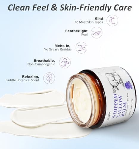BGDFR Grass-Fed Beef Tallow Balm for Skin, Whipped Cream for Face, Natural Daily Moisturizing for Soft, Smooth Skin, Lavender - Thumbnail 3