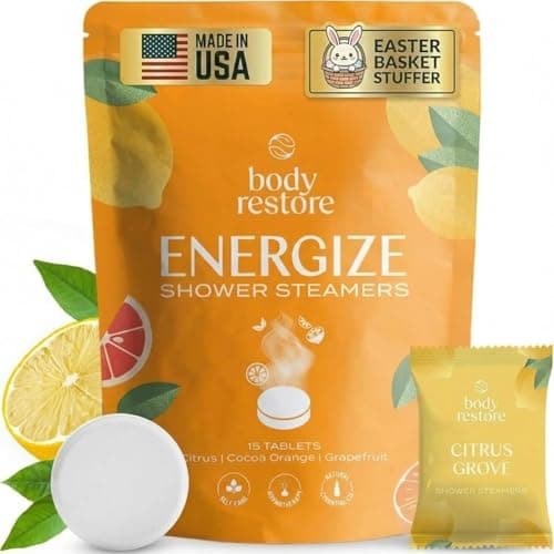 Body Restore Shower Steamers Aromatherapy 15 Pack – Easter Basket Stuffers, Easter & Birthday Gifts for Women, Men, Girls & Boys,Stress Relief, Relaxation, Self Care – Citrus - Image 1