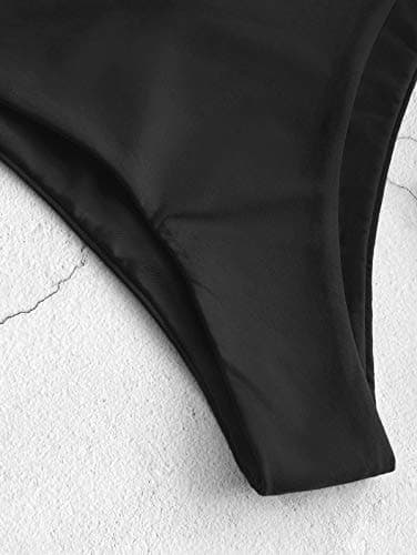 ZAFUL Women's High Cut Plain Bikini Bottom Mid Waist Solid Swimsuit Briefs Cheeky Bathing Suit High Leg Swim Bottoms Black S - Thumbnail 5