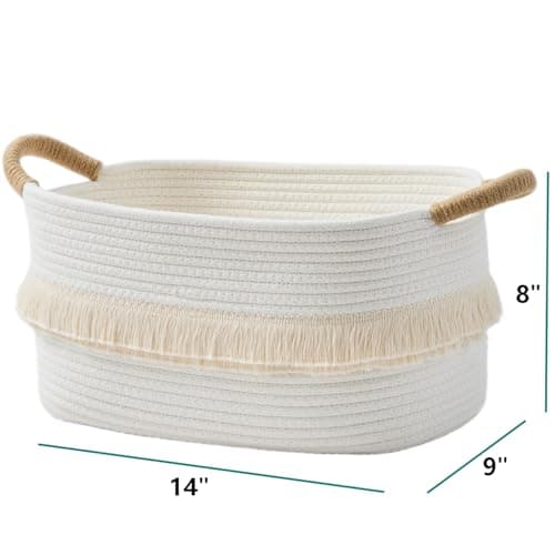 BUBUSUN Woven Baskets, 3-Pack Storage Basket for Living Room, Bedroom, Nursery, Stylish Gift Basket with Handles, Cotton Rope Basket for Toys and Shelves, Multi-Purpose Organizer, White - Thumbnail 4
