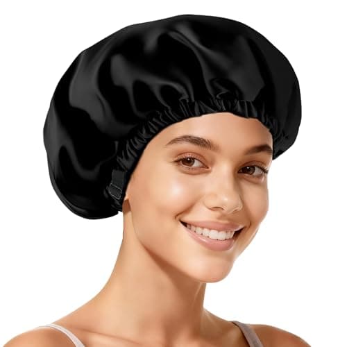 Zixsavk Adjustable Double Layer Silk-Satin Hair Bonnet for Women - Sleep Hair Protector Ideal for Natural Curly Hair, Anti-Frizz & Moisture Retention (black,Large)