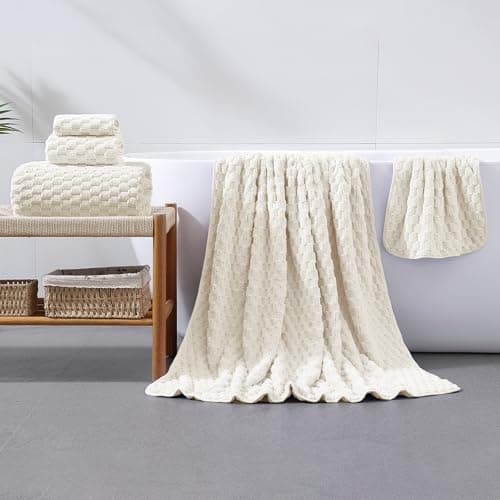 NALIVO Extra Large Bath Towel Sheet-40x80 Inches Oversized,Super Soft,Quick Dry,Microfiber Shower Towels Highly Absorbent,Plush Bathroom Towels for Adults, Premium Quality (Cream, 2PCS) - Thumbnail 2
