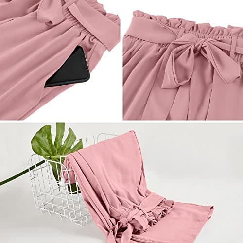 SySea Womens Wide Leg Palazzo Pants High Waisted Casual Cropped Paperbag Flowy Trousers with Belted - Thumbnail 5