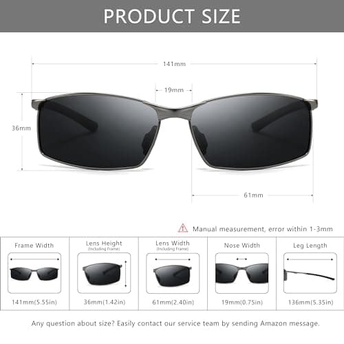 SUNGAIT Ultra Lightweight Polarized Sunglasses Men Rectangular Metal Frame with Spring Hinge SGT559-QH - Thumbnail 4