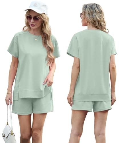 Lepunuo 2 Piece Short Sets for Women Summer Outfits Short Sleeve Tops Elastic Waist Shorts Lounge Set Vacation Travel Outfits - Thumbnail 4