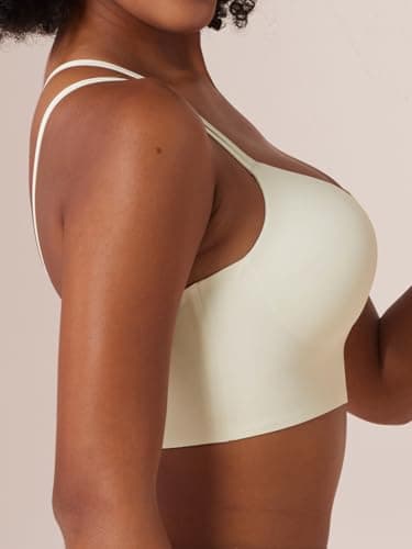 Tarbo T-Shirt Bras for Women No Underwire Criss Cross Back Bra Wireless Seamless No Padding Invisible Bralettes White L - Thumbnail 2