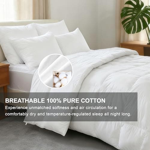ALPSWAN Goose Feather Down Comforter King Size, White 100% Cotton Duvet Insert, All Season Hotel Bedding Fluffy Cotton Comforter with Corner Tabs (White, King) - Thumbnail 4
