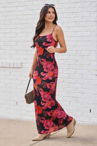 ZAFUL Womens Summer Floral Maxi Dress Spaghetti Strap Mesh Stretch A Line Dresses 2026 Tropical Elegant Vacation Wedding Guest Slip Long Dresses Spring Clothing Purple Medium - Thumbnail 6