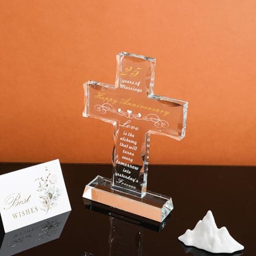 MysticGlitz 25th Anniversary Romantic Gifts for Couples, Crystal Cross Keepsake for Husband Wife, Silver Wedding Decor, Religious 25 Years Marriage Gift for Parents, Keepsake with Gift Box - Thumbnail 6