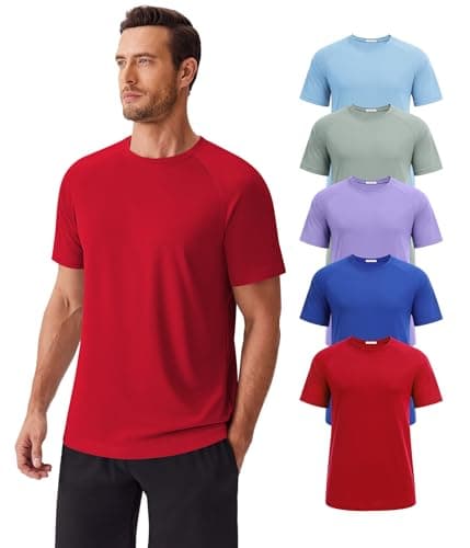 PINSPARK Tee Shirts Mens Quick Dry Athletic Shirts Plain T Shirts for Men 5 Pack Gym Workout Shirt Polyester Running T-Shirts - Image 1