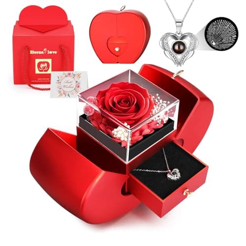 SKTJDL Preserved Flowers Rose Gifts with I Love You 100 Languages Necklace,Birthday Gifts for Women Her Mom Wife Girlfriend Grandma-Mothers Day valentines day Thanksgiving - Image 1