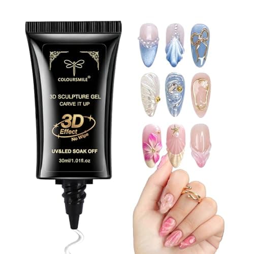 COLOURSMILE 4 in 1 No Wipe 3D Nail Sculpting Gel 30ml - Clear Gel Glue for Nail Tips, Chrome Powder, Charms Gems, Drawing & DIY Christmas Nail Art Lamp Curing Needed