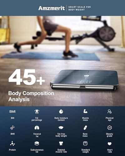 Amzmerit Smart Scale for Body Weight, 8-Electrode Larger Platform Digital Scale for Weight Fat BMI 50 Body Composition Measurement, Bluetooth & Wi-Fi Digital Bathroom Scale, Rechargeable, Dark Gray - Thumbnail 2