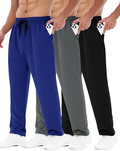 3 Pack Mens Sweatpants with Pockets - Mesh Open Bottom Athletic Joggers for Men Loose Fit Gym Workout Running Casual Pants - Image 1