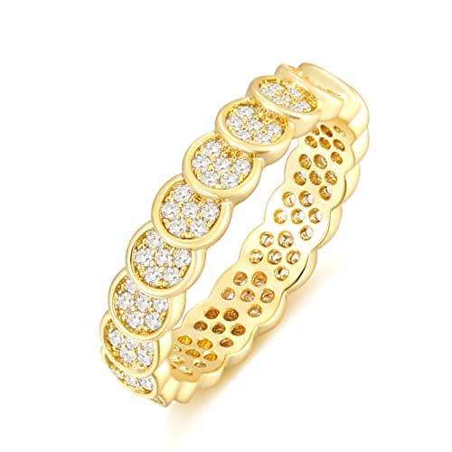 SHINYSO 14K Gold Plated Wedding Bands for Women Cubic Zirconia Round Eternity Engagement Promise Rings for Her Size 7.5 - Image 1