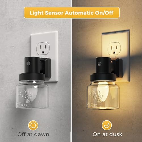 L LOHAS LED Night Lights Plug Into Wall, 2 Pack Mason Jar Nightlight, Dusk to Dawn Sensor, Soft White 3000K, 350°Rotating Mason Jar Nightlight with Farmhouse for Home Vintage Decor - Thumbnail 2