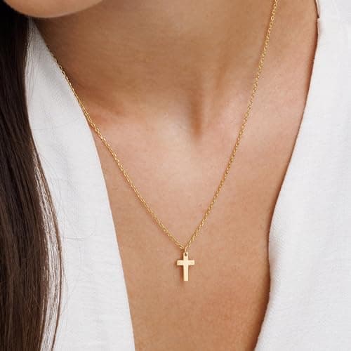 JNZSSWHJJH Gold Cross Necklace for Women - 18K Gold Plated Cross Necklace Dainty Gold Necklace for Women Trendy Gold Jewelry Easter Basket Essentials Stuffers Christian Religious Christmas Gifts - Thumbnail 3