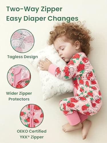 Infant Boys Girls Outfit Clothes Set Newborn Baby Romper Bamboo Long Sleeve Zipper Bodysuit Jumpsuit (Strawberry, 6-9M) - Thumbnail 3