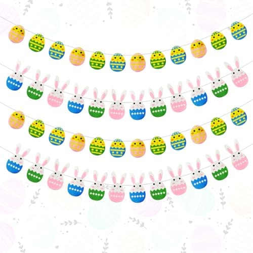 Oeyliz Easter Banner Easter Decorations Garland 4PCS Colorful Felt Rabbit Bunny Egg DIY Decorations Hanging Banner Wall Decorations Home Indoor Outdoor Party Hanging Decor Supplies - Image 1