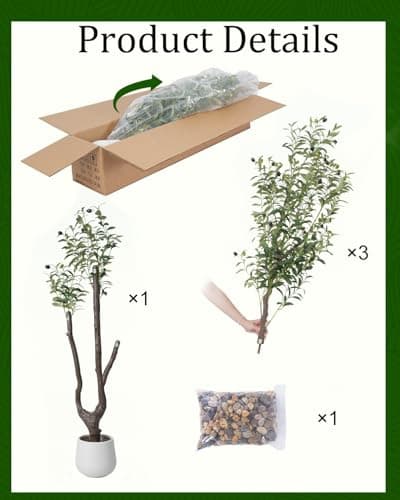 Sillaff Olive Tree 6FT Fake Tree Large Artificial Tree Indoor Faux Plants with Pot, Nearly Natural Olive Branches and Fruits for Living Room Home Office Decorations - Thumbnail 4