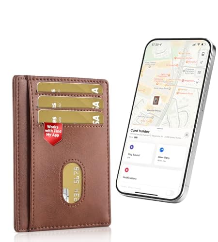 Auskang Men's Wallet with Smart Tracker Works for Find My App, Credit Card Holder Leather Slim Minimalist RFID Blocking Smart Wallet for Men(Brown) - Image 1