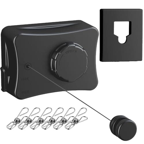 Retractable Clothesline - Heavy Duty 44lb 304 Stainless Lines,16.7ft Anti-Sag Design, Drill-Free Install for Indoor/Outdoor Use (Black, Single Line) - Image 1