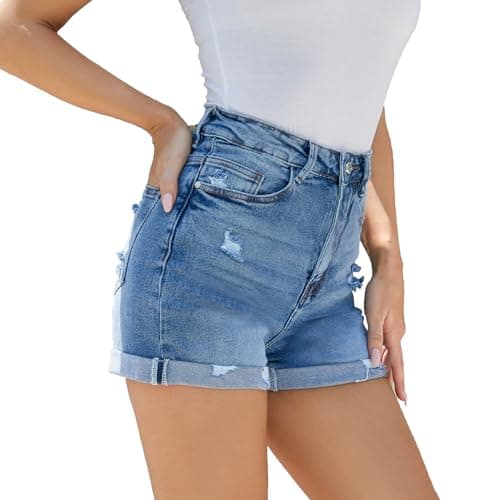 VIPONES Jean Shorts Womens High Waisted Stretch Summer Shorts for Women Trendy 2026 Outfits Casual Frayed Denim Shorts(186,4) - Thumbnail 3