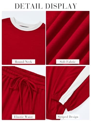 MASCOMODA Womens 2 Piece Outfits 2026 Summer Tracksuit Sets Short Sleeve Tops Travel Long Pants Jogger Lounge Set(Red,Large) - Thumbnail 5