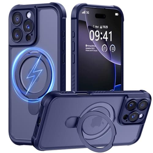 MOCCA Design for iPhone 16 Pro Case with Magnetic Invisible Stand [Full Camera Protection] [Compatible with Magsafe] Military Drop Shockproof Translucent Matte Phone Case Cover 6.3",Deep Blue - Image 1