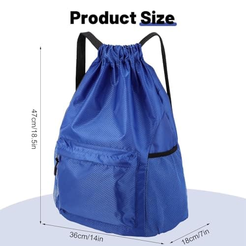 Dntorx Drawstring Backpack, Gym Bag with Water Bottle Pocket, Waterproof String Backpack for Soccer, Basketball, Swim for Women Men (Blue - Thumbnail 2