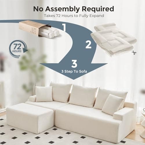 Ayovoch 90.6" Sectional Boneless Couches, Modern L-Shape Cloud Couch with Chaise, Memory Foam Modular Sectional Sofas for Living Room, Sofa in A Box, No Assembly Required (Beige, Left Facing Chaise) - Thumbnail 6