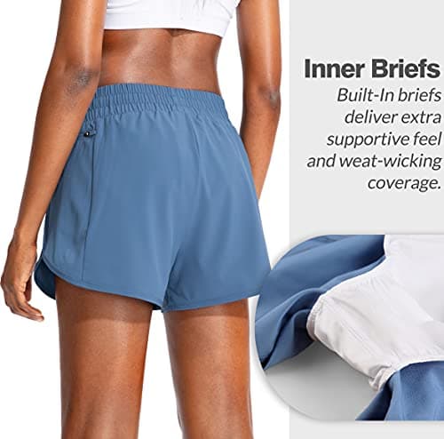 Soothfeel Womens Running Shorts with Zipper Pockets High Waisted Athletic Gym Workout Shorts for Women with Liner - Thumbnail 3